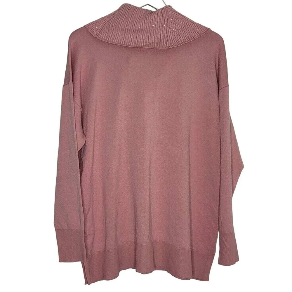 JM Collection Pink Cowl Neck Sweater Sequined Long‎ Sleeve Lagenlook Knit L